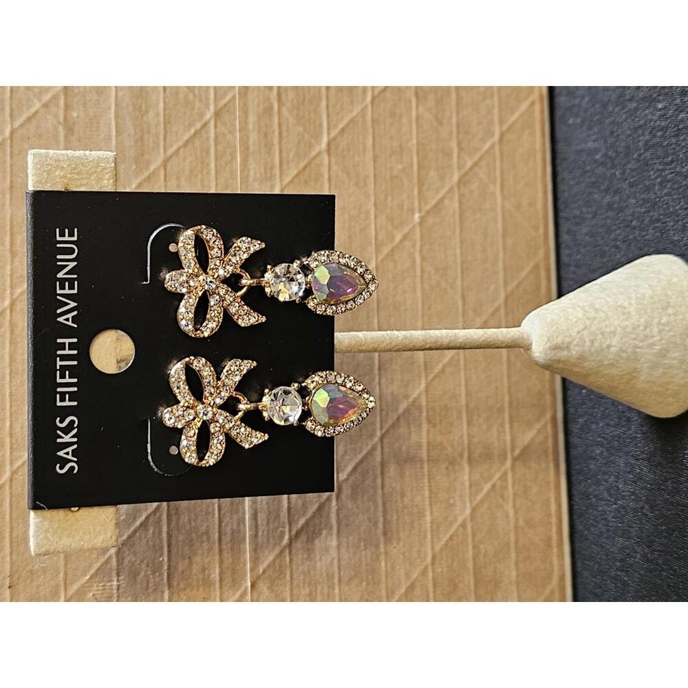Saks Fifth Avenue Elegant Bow Earrings with Crystal Accents